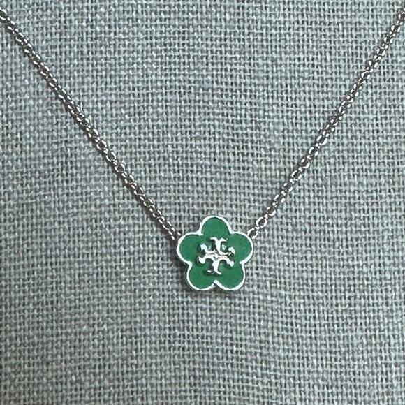 Tory Burch - Kira Green and Silver Enamel Flower Pendant Slide Necklace - Picture 1 of 8